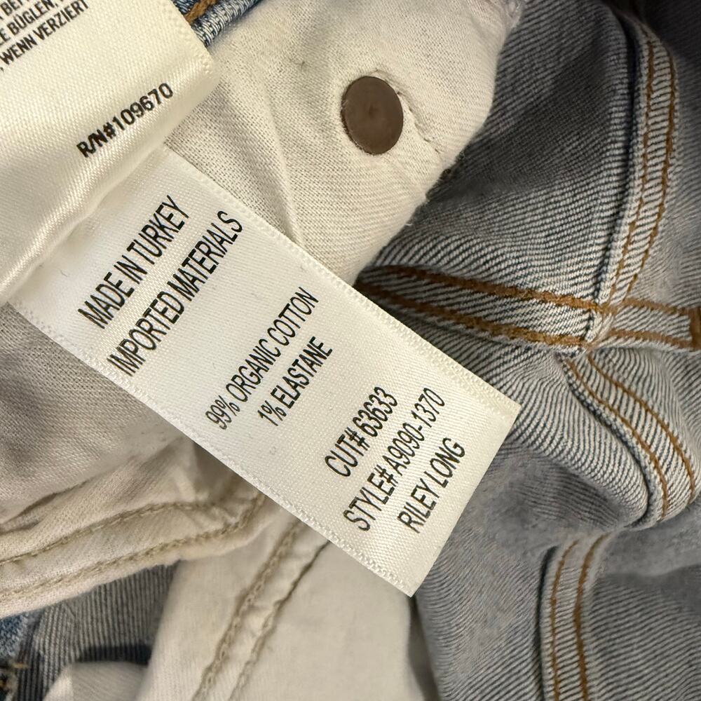 Agolde Womens Straight Jeans Riley Long 28 Cove Wash Blue Organic Cotton Hi Rise - Picture 10 of 10